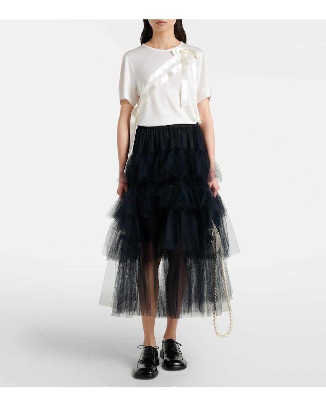 Simone Rocha White Bow-Detail Jersey T-Shirt