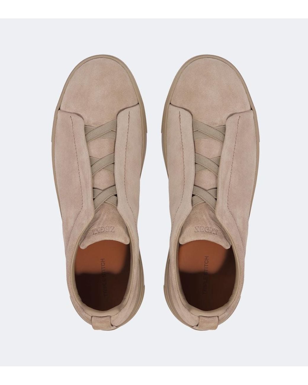 Zegna Natural Triple Stitch Suede Slip-On Sneakers for men