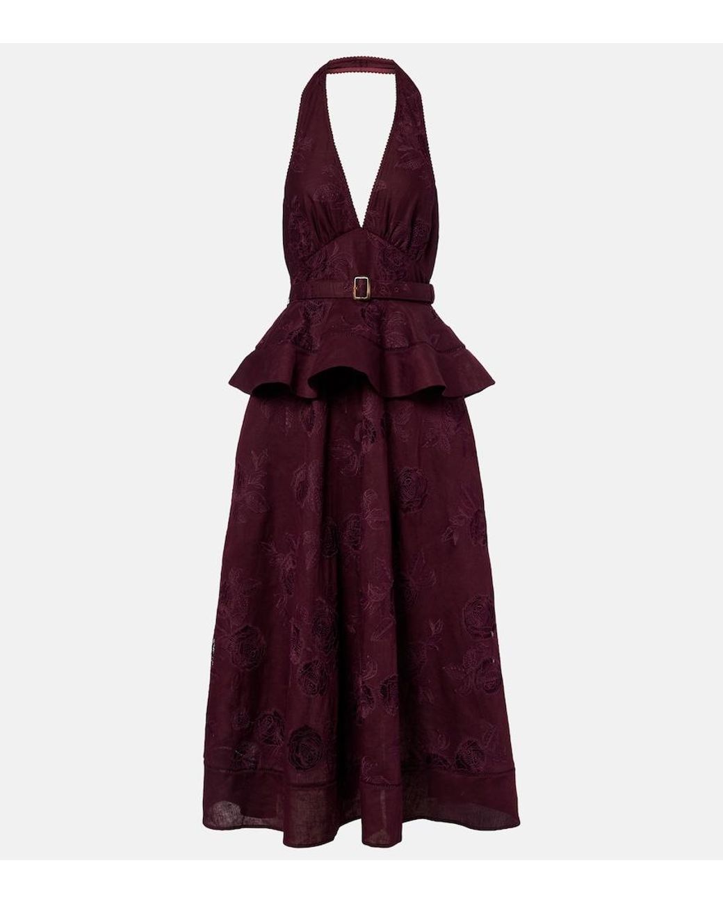 Self-Portrait Purple Broderie Anglaise Cotton And Linen Midi Dress