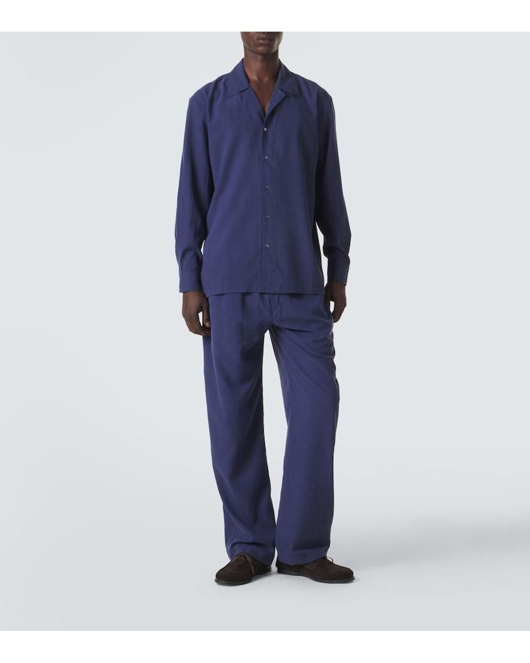 Saman Amel Blue Silk Shirt for men