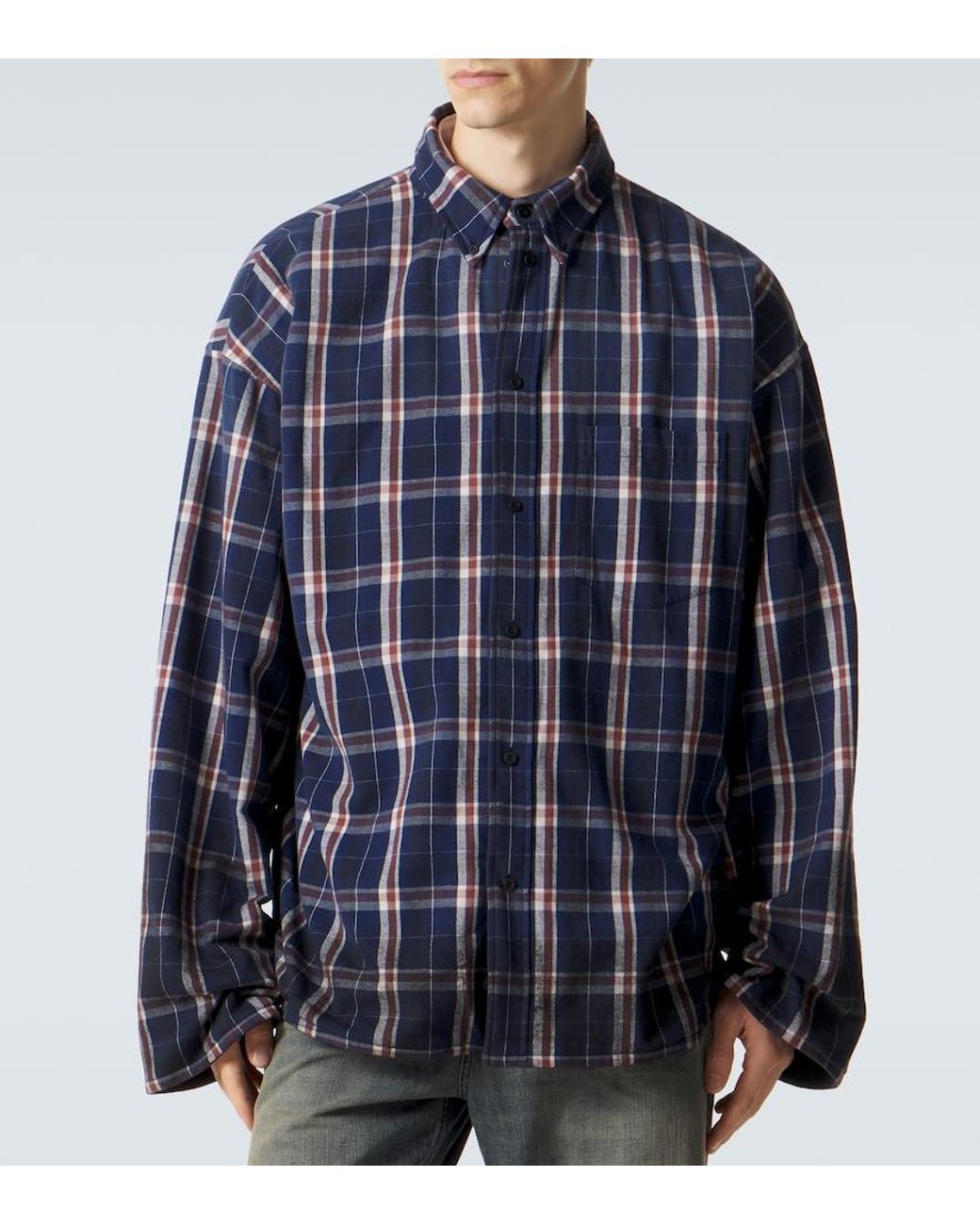 Balenciaga Blue Reversible Flannel And Fleece Shirt for men