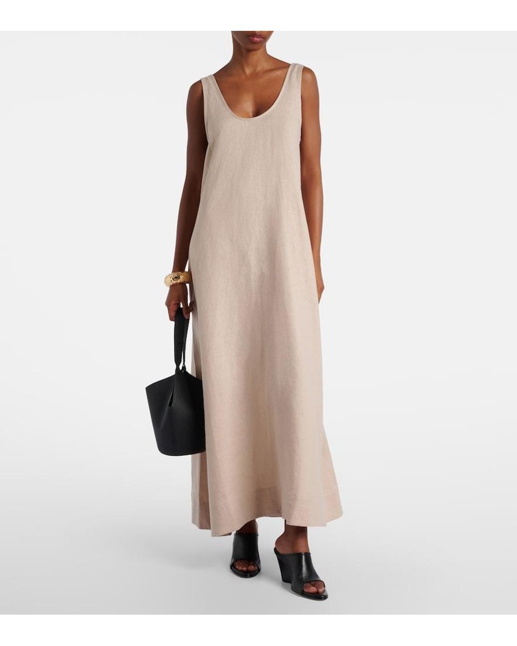 Asceno Natural Capri Linen Maxi Dress