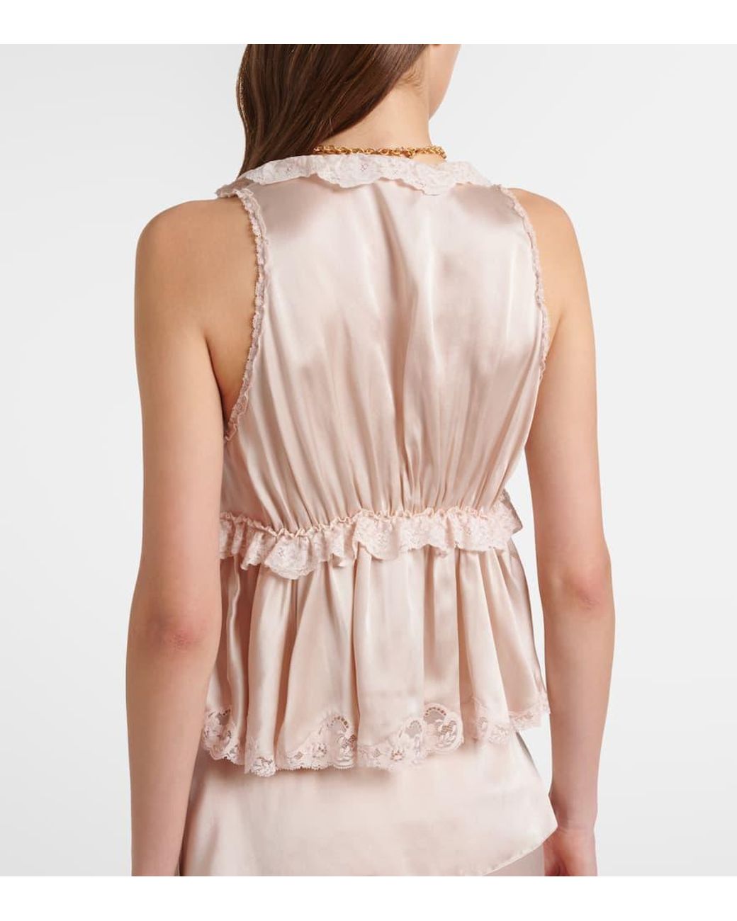 Chloé Pink Top Aus Seidensatin Mit Spitze