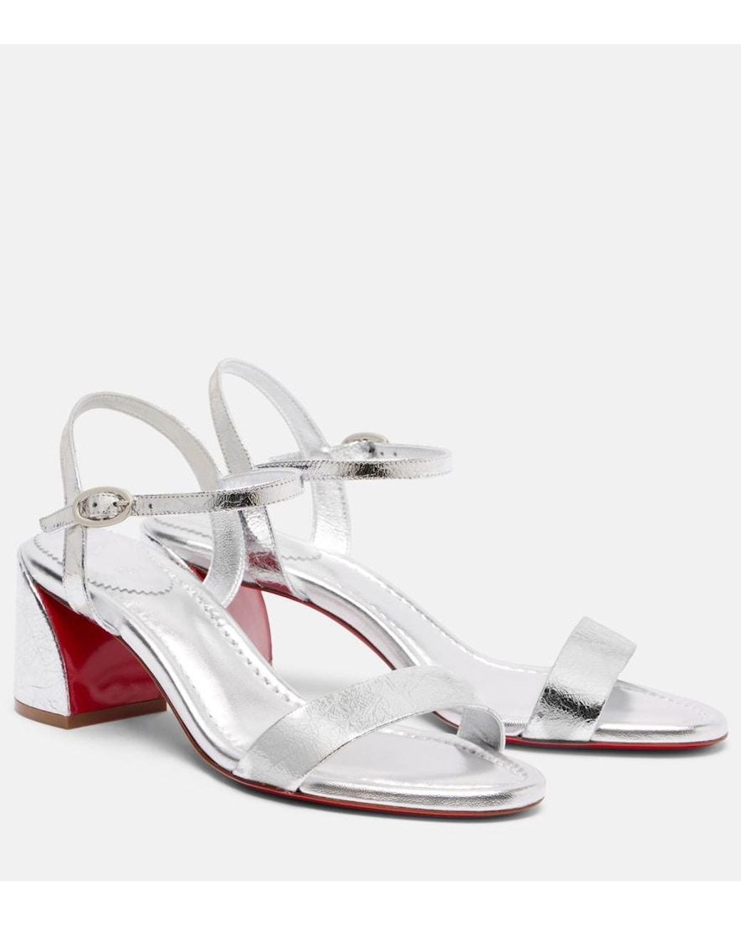 Christian Louboutin White Miss Jane 55 Metallic Leather Sandals