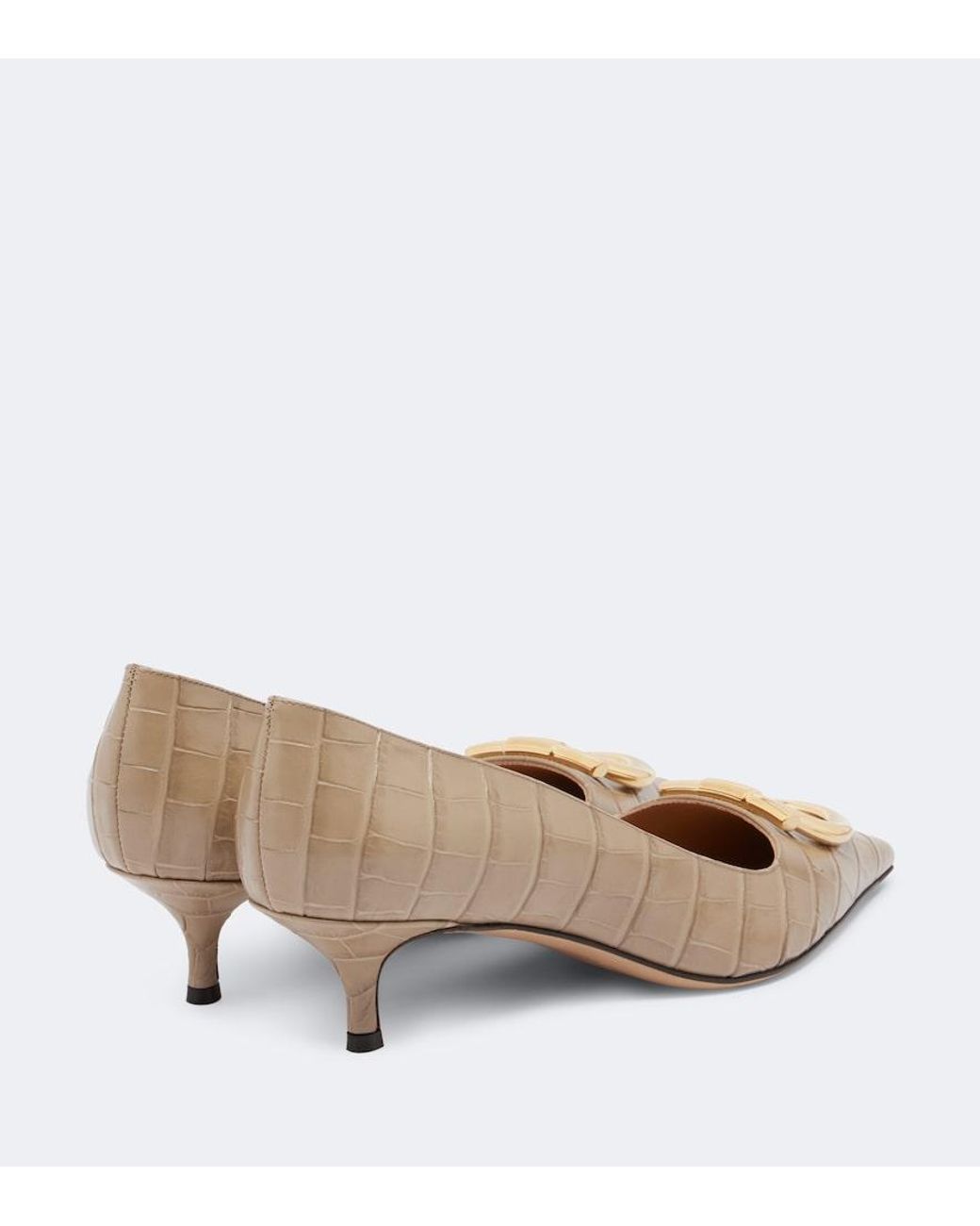 Ferragamo Brown Lara Gancini Croc-Effect Leather Pumps