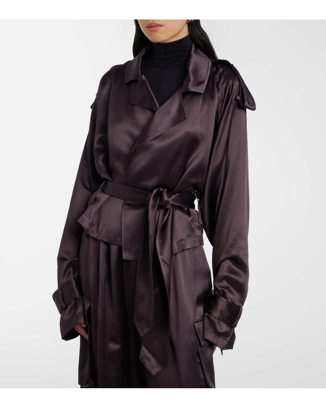 Frankie Shop Black Simona Cropped Satin Trench Coat