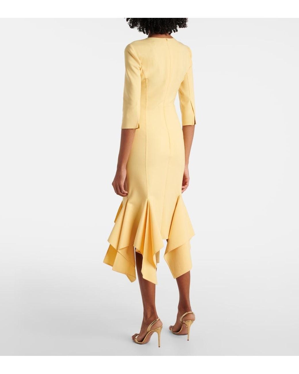 Oscar de la Renta Yellow Wool-Blend Midi Dress