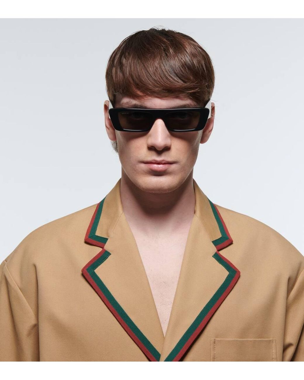 Gucci Gray Logo Rectangular Sunglasses for men