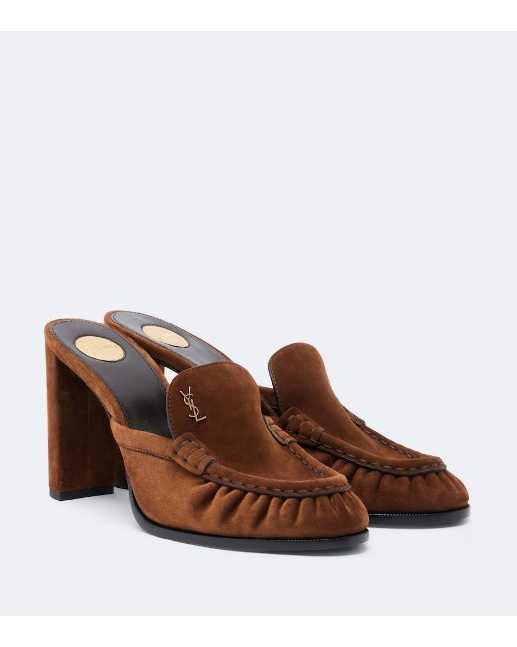Saint Laurent Brown Le Loafer Cassandre Suede Mules