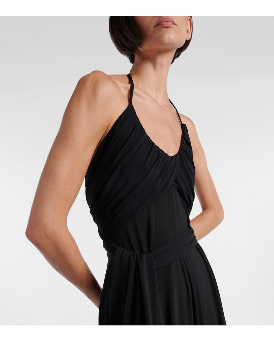 Alaïa Black Cross Draped Gathered Maxi Dress
