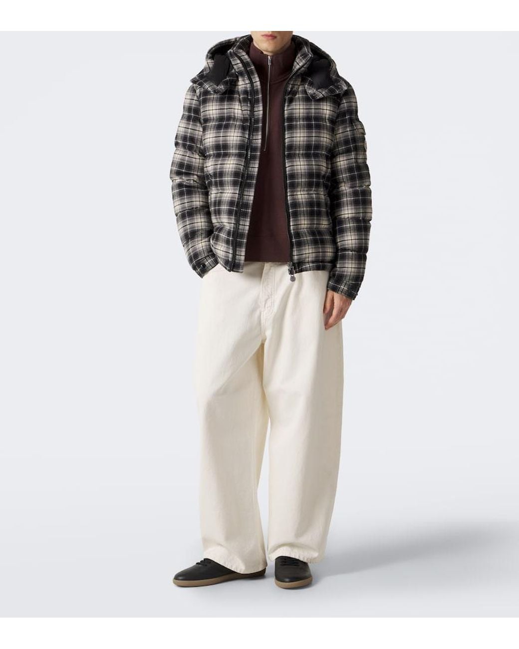 Moncler Black Airor Checked Cotton Flannel Down Jacket for men