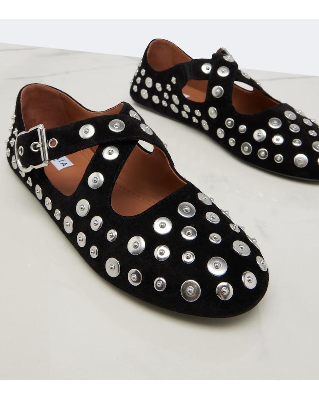 Alaïa Black Studded Suede Ballet Flats