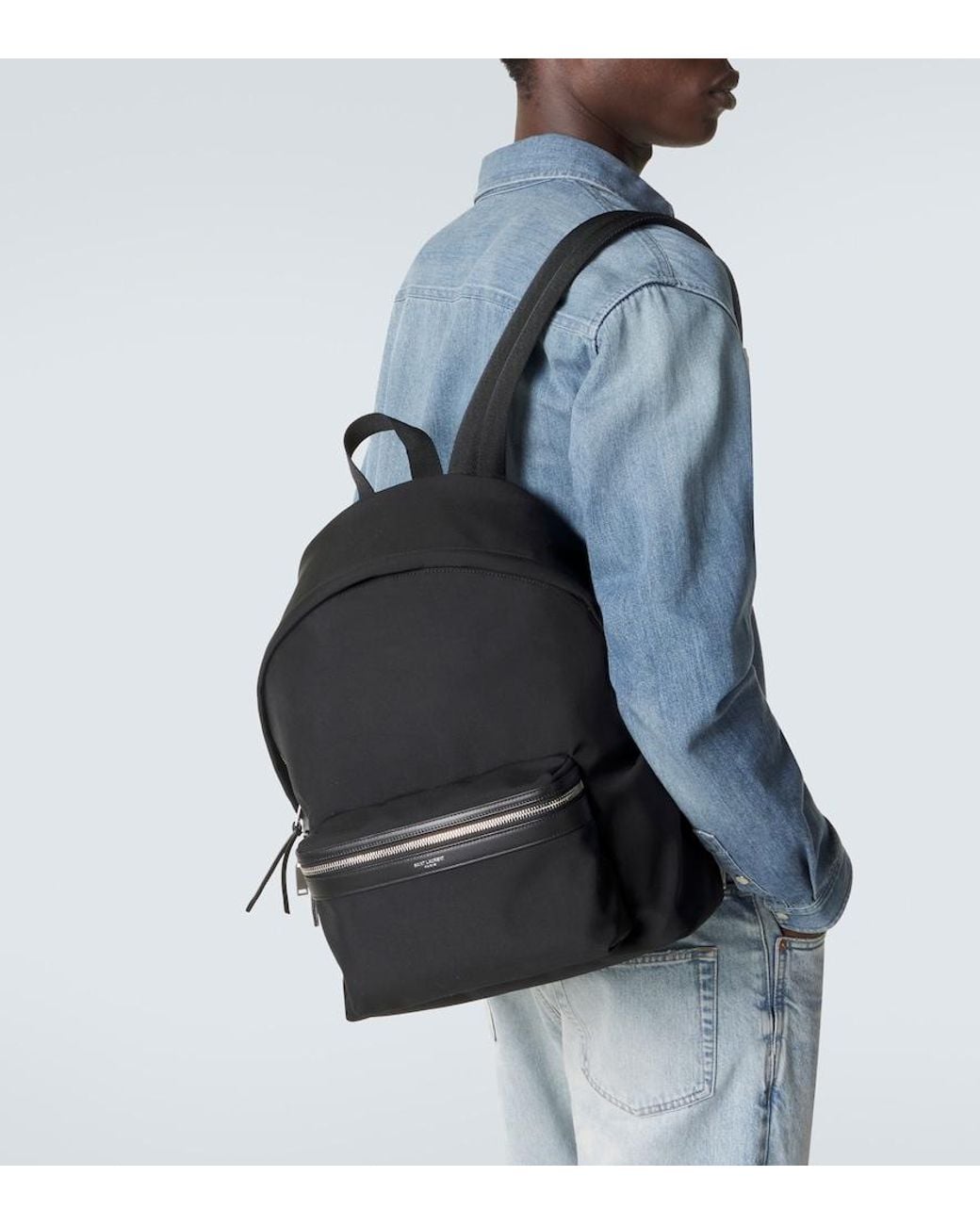 Saint Laurent Black City Leather-Trimmed Canvas Backpack for men
