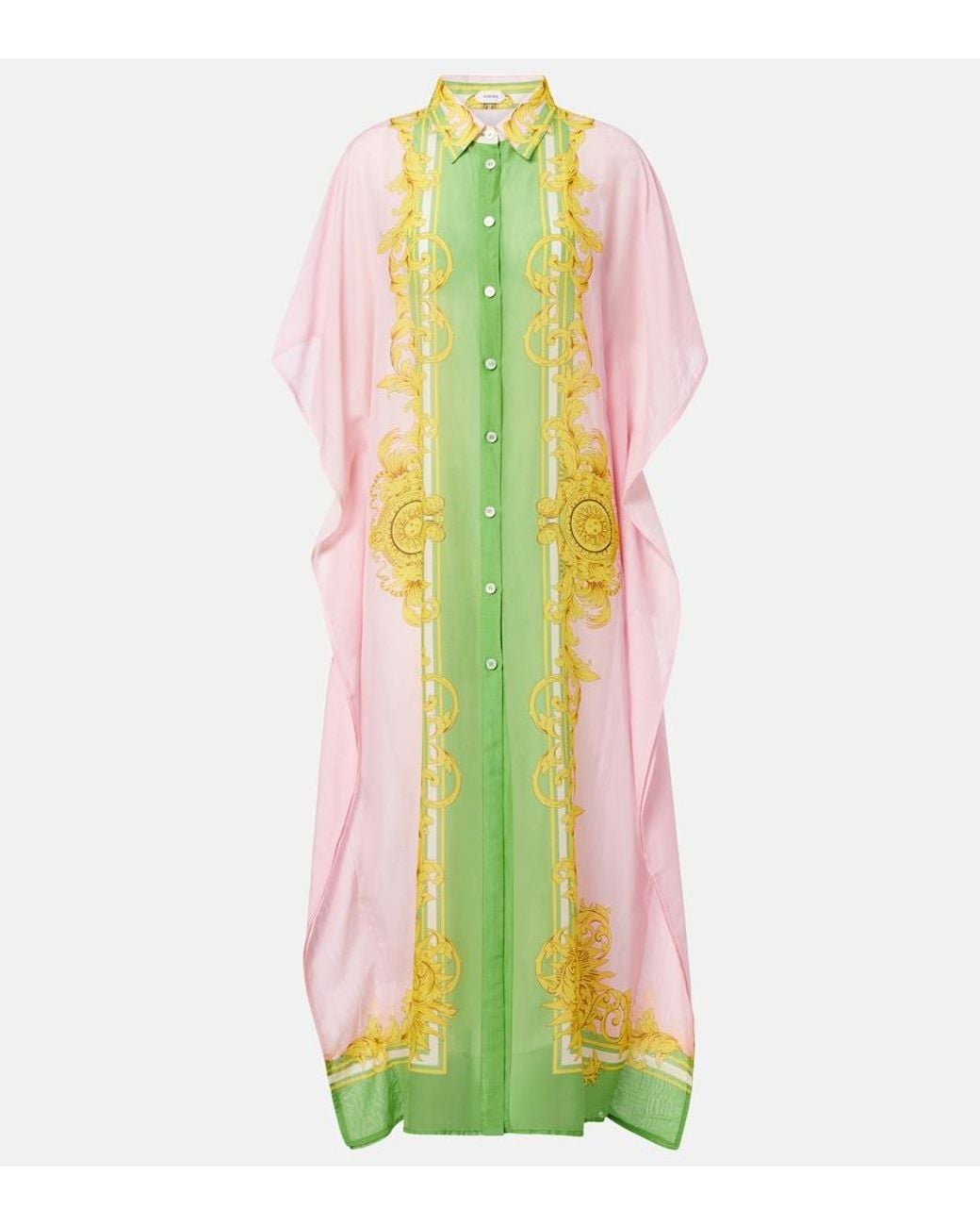 Versace Yellow Printed Cotton And Silk Voile Kaftan