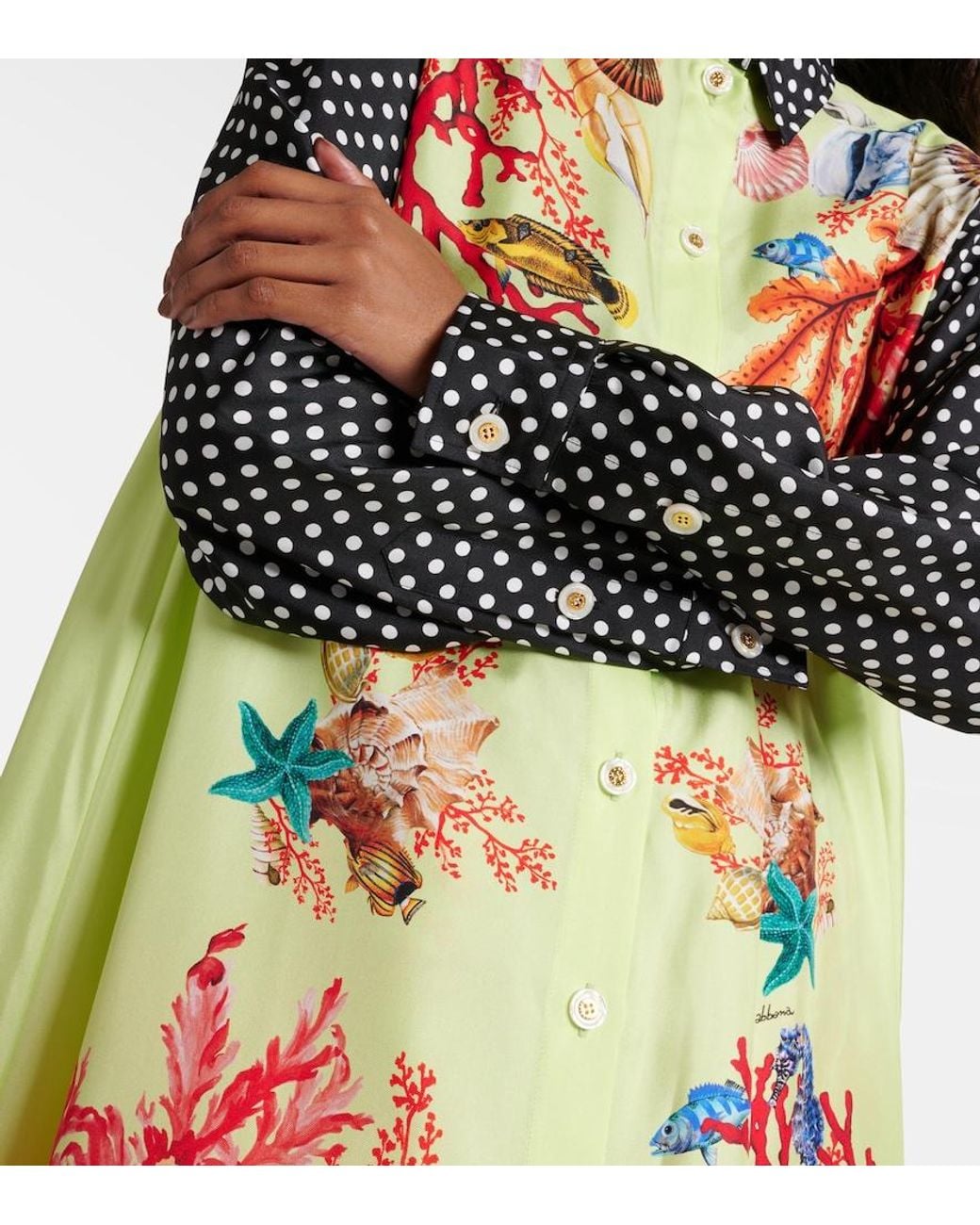 Dolce & Gabbana Green Capri Printed Silk Satin Shirt Dress