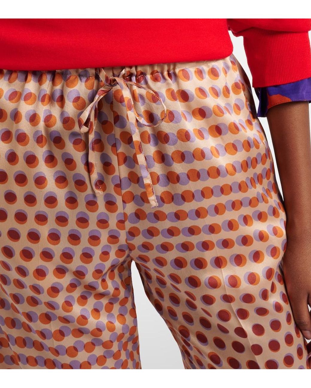 Dries Van Noten Red Polka-Dot Silk Wide-Leg Pants