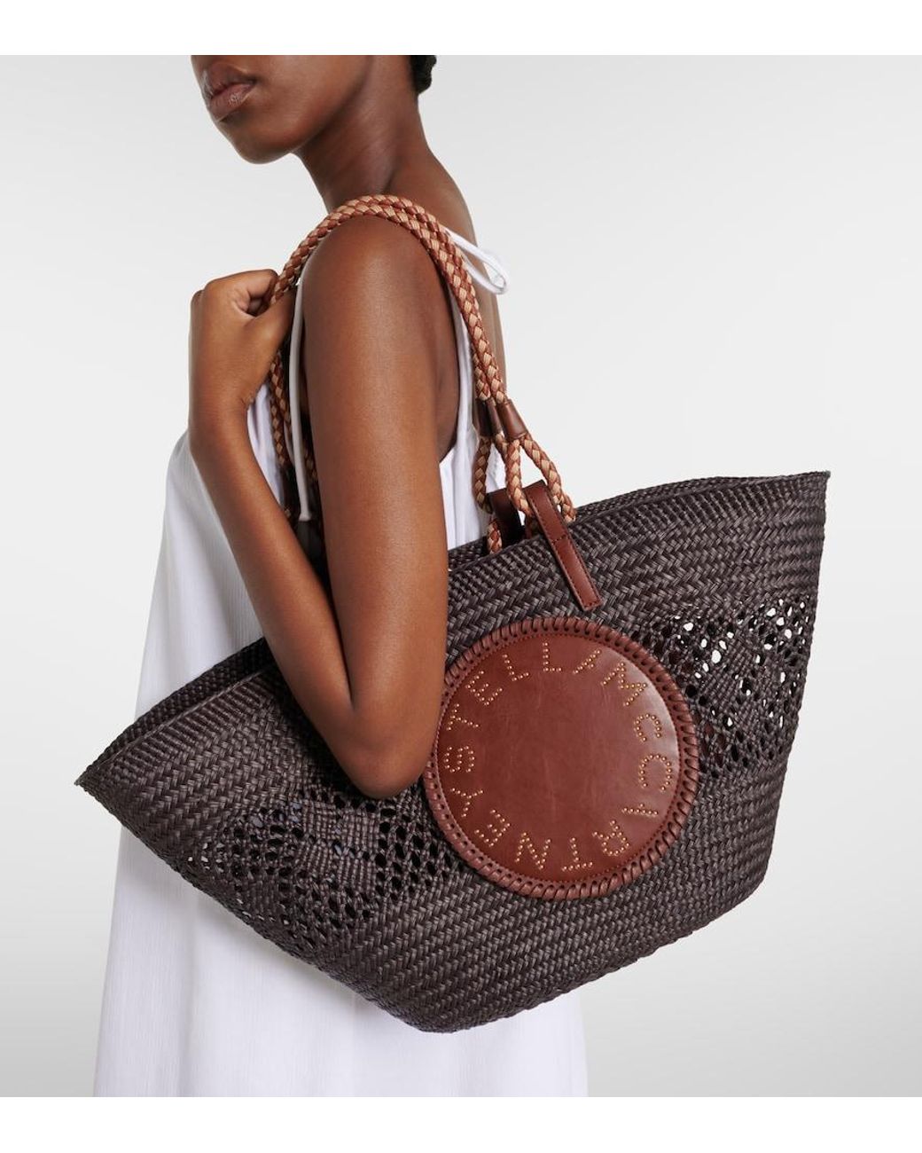 Stella McCartney Black Logo Large Raffia Basket Bag