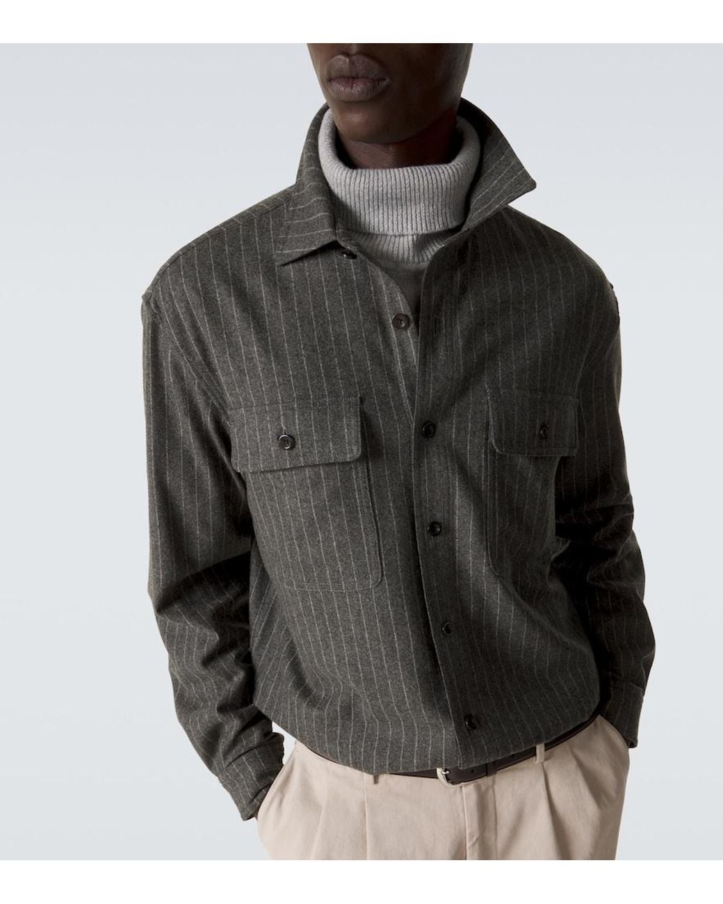 Ralph Lauren Gray Pinstripe Wool Shirt for men