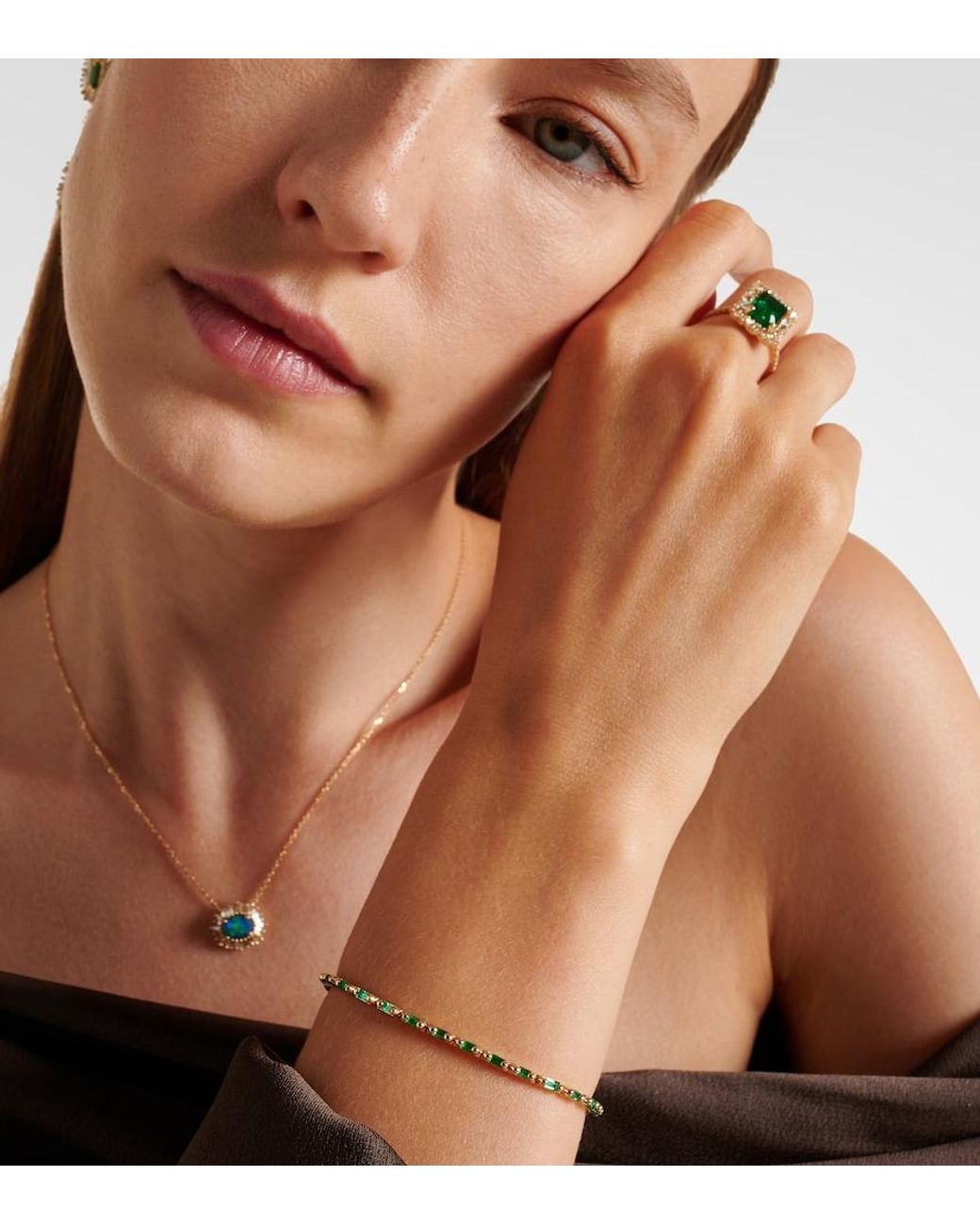 Suzanne Kalan Natural 18Kt Tennis Bracelet With Emeralds