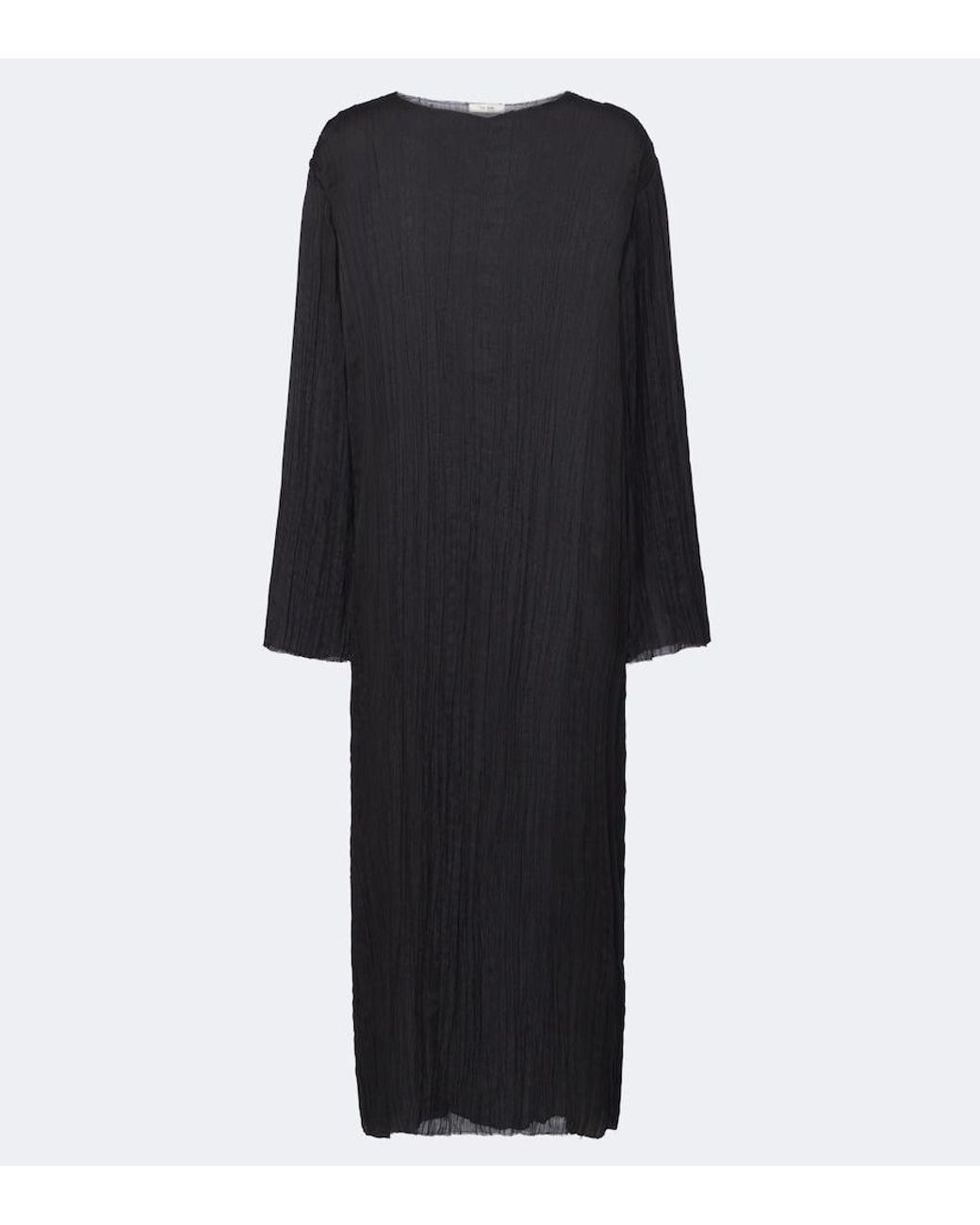 The Row Black Joma Pleated Silk Midi Dress