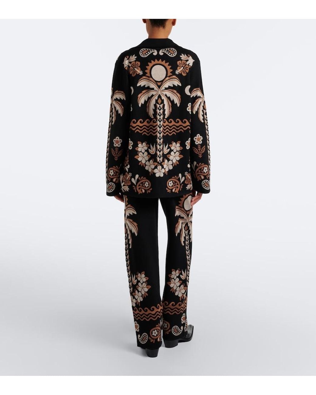 Alanui Black Island Roots Wool And Silk-Blend Wide Leg Pants