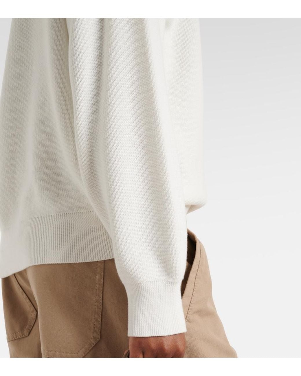 Brunello Cucinelli White Monili Oversized Cotton Half-Zip Sweater