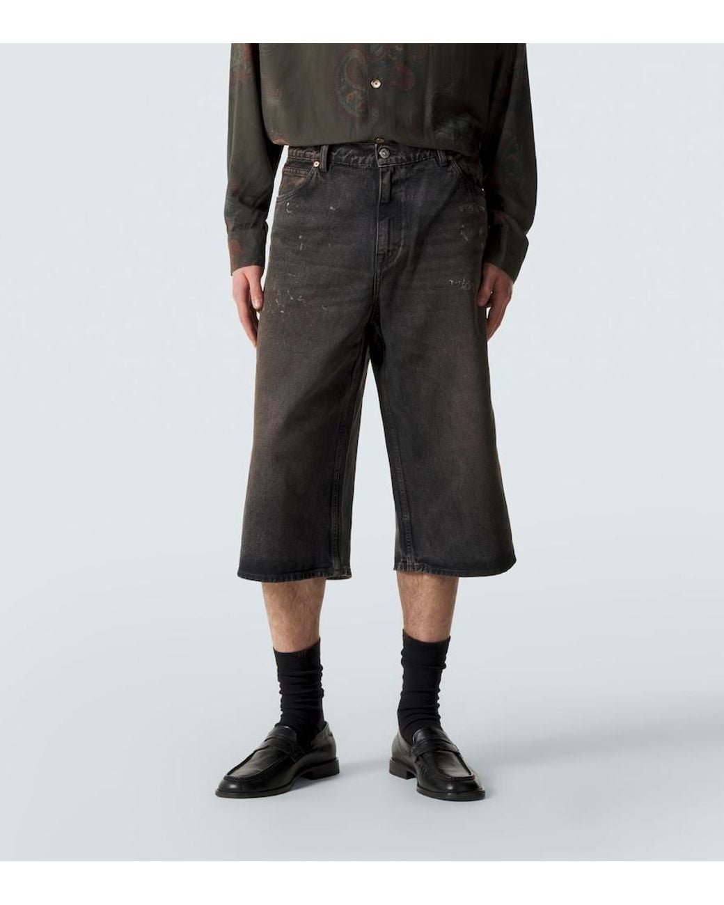 Our Legacy Gray Capri Cut Distressed Shorts for men