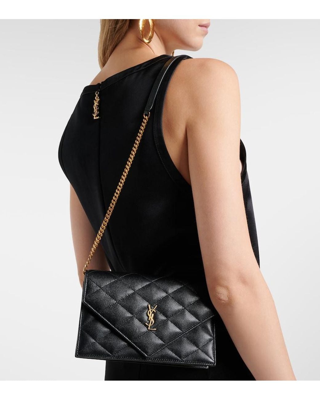 Saint Laurent Black Paris Leather Wallet On Chain