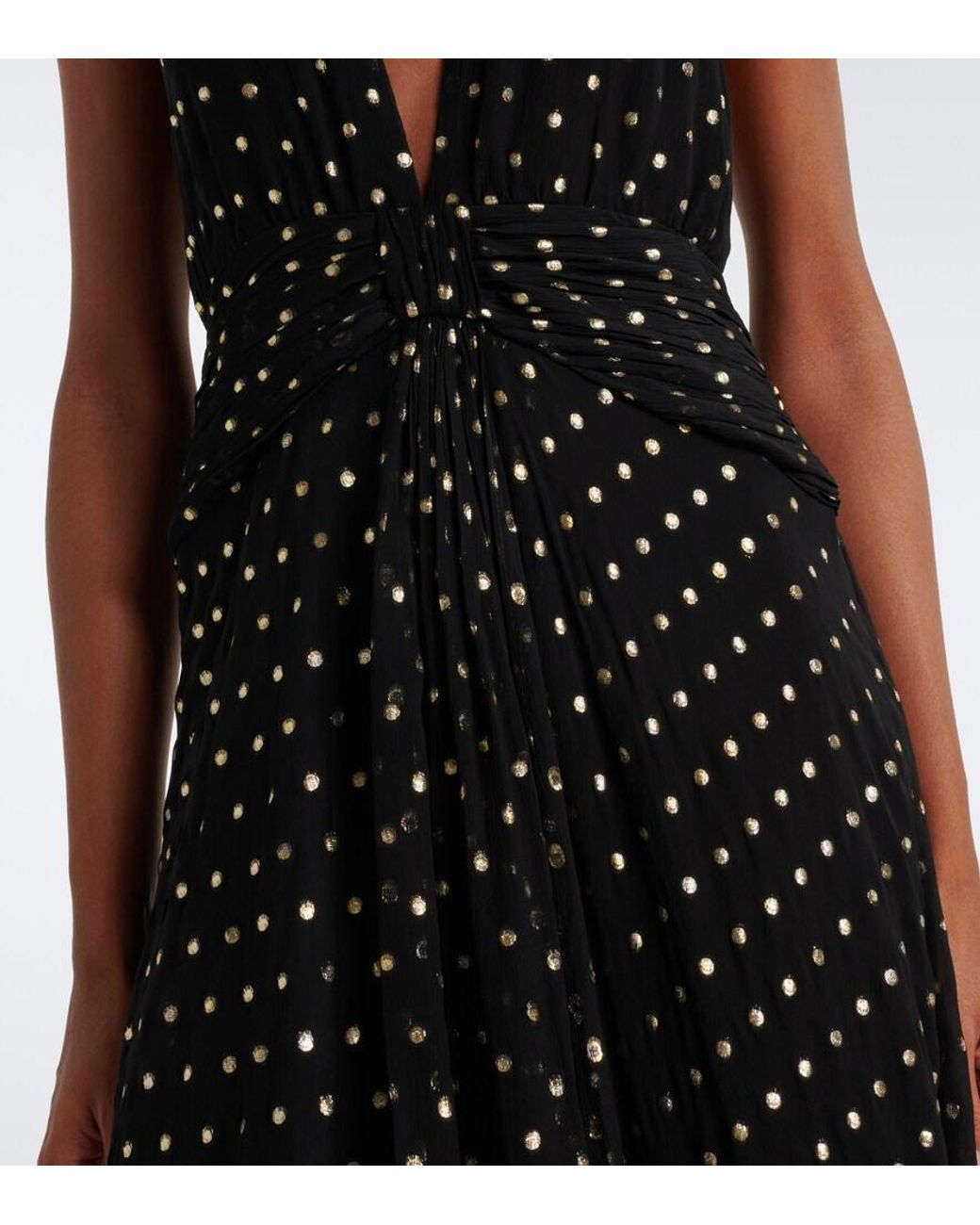 Rixo Black Alaina Polka-Dot Halterneck Midi Dress