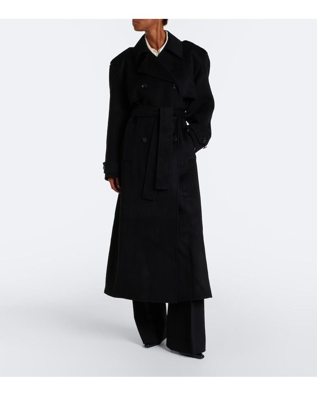 Frankie Shop Black Nikola Padded Wool And Cashmere Trench Coat