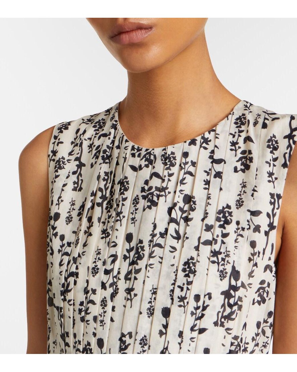 Max Mara Natural Embellished Floral Cotton Voile Midi Dress