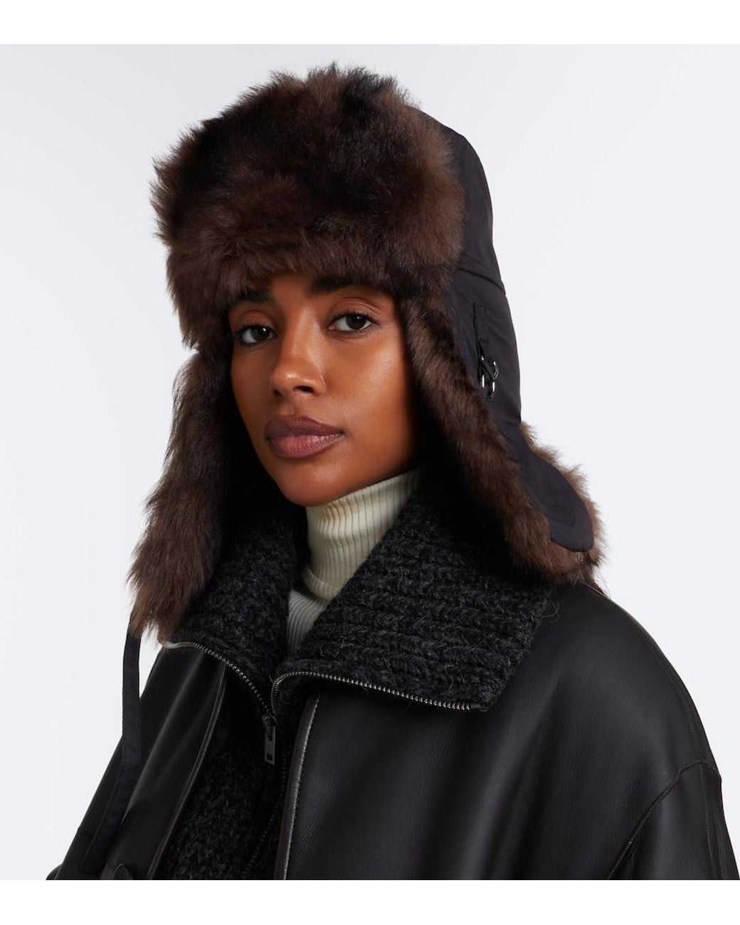 Lemaire Brown Shearling-Trimmed Cotton-Blend Aviator Hat