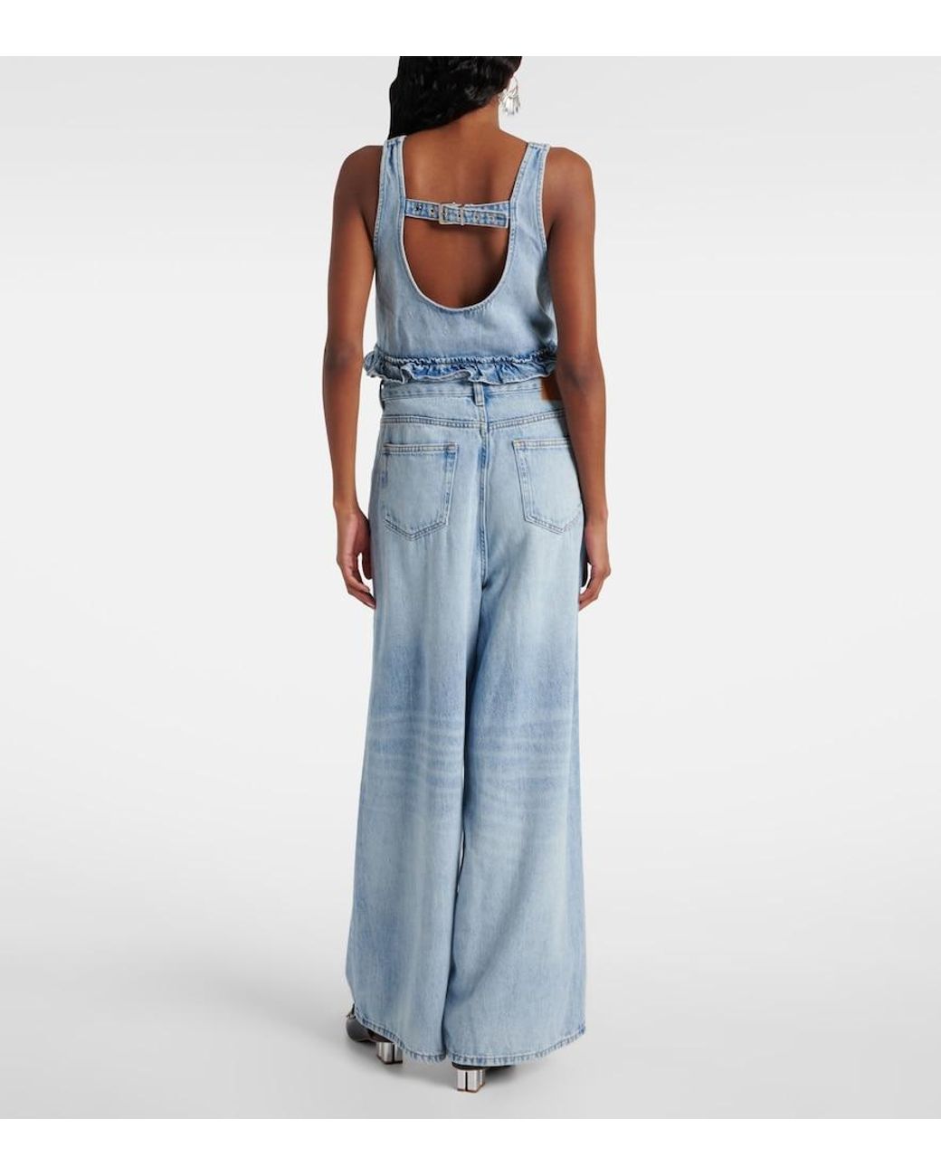Ganni Blue Mid-Rise Wide-Leg Jeans