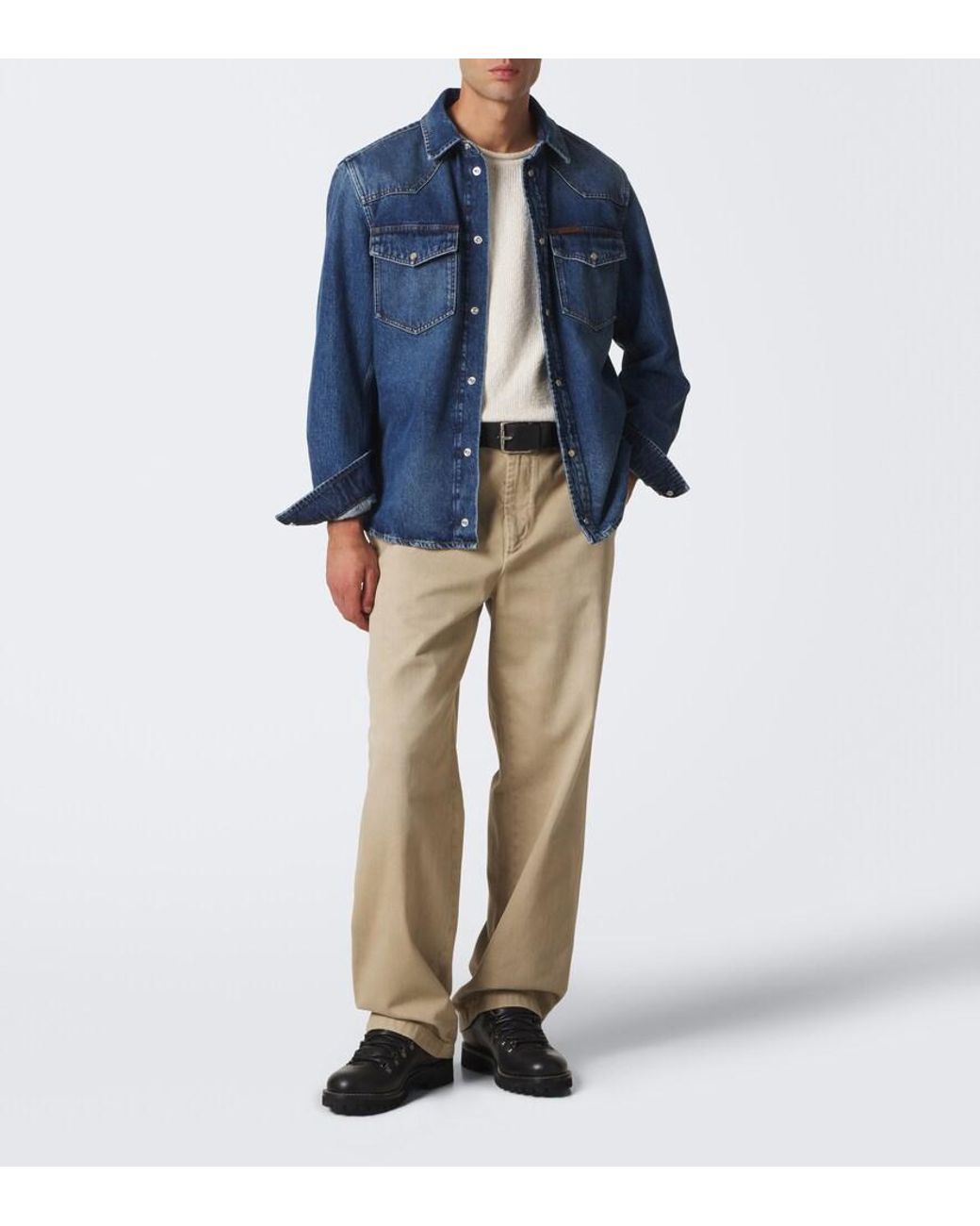 Moncler Blue Denim Western Shirt for men