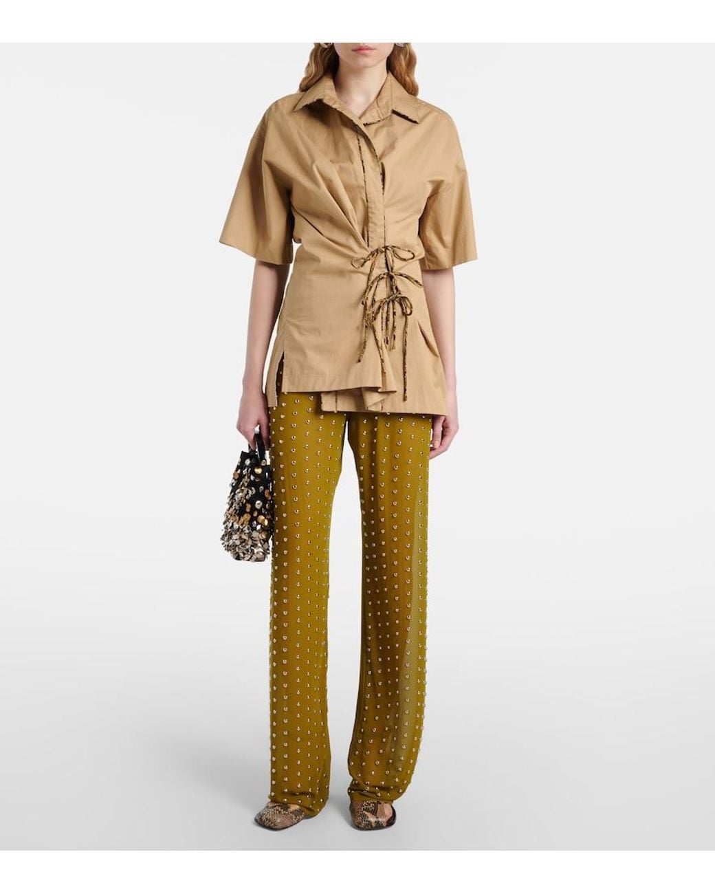 Dries Van Noten Natural Embellished Straight Pants