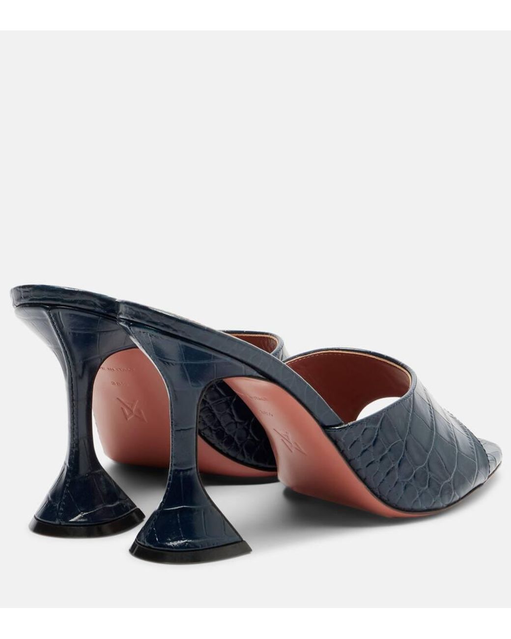 AMINA MUADDI Blue Lupita Croc-Effect Leather Mules