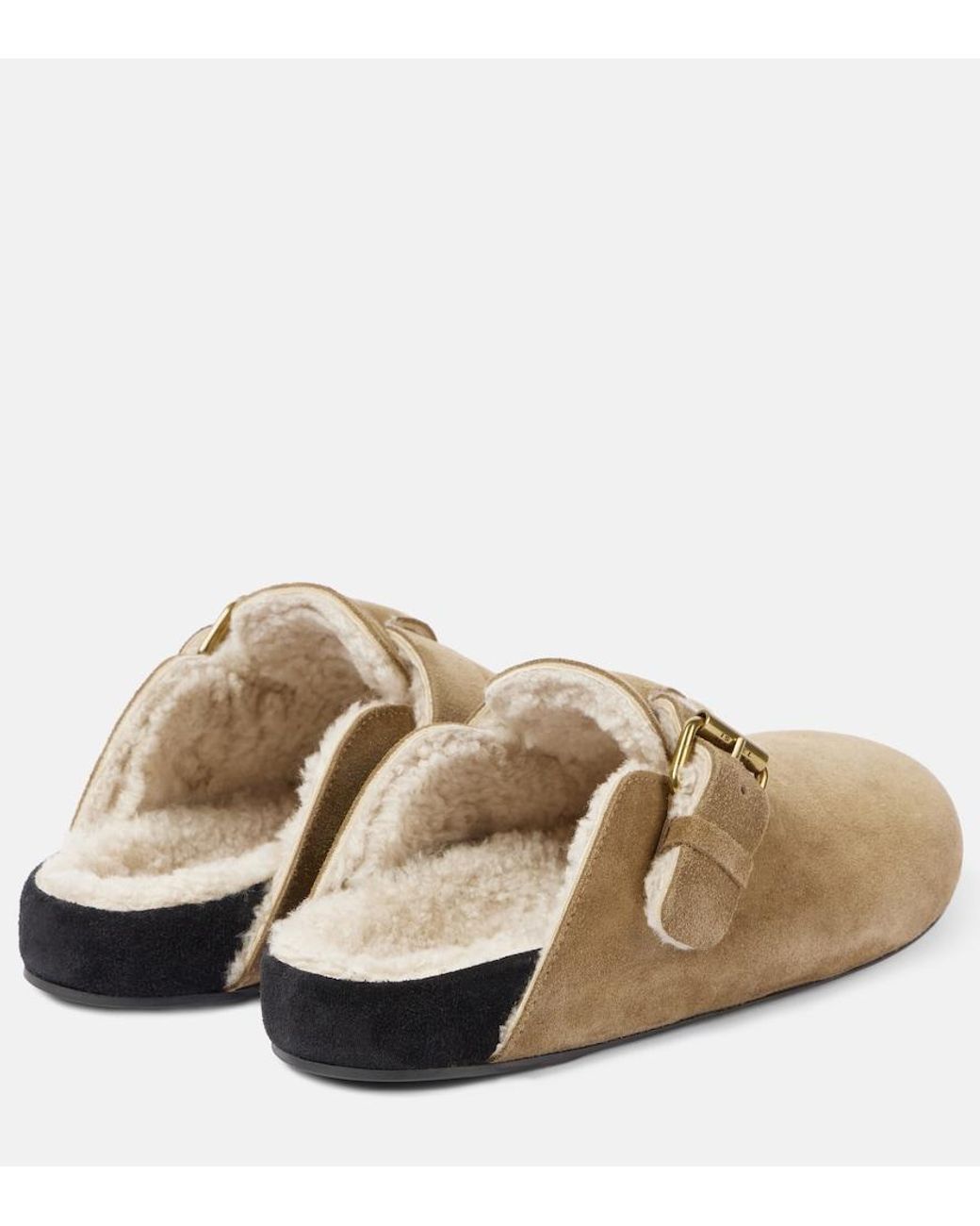 Isabel Marant Natural Mirvin Shearling-Lined Suede Clogs