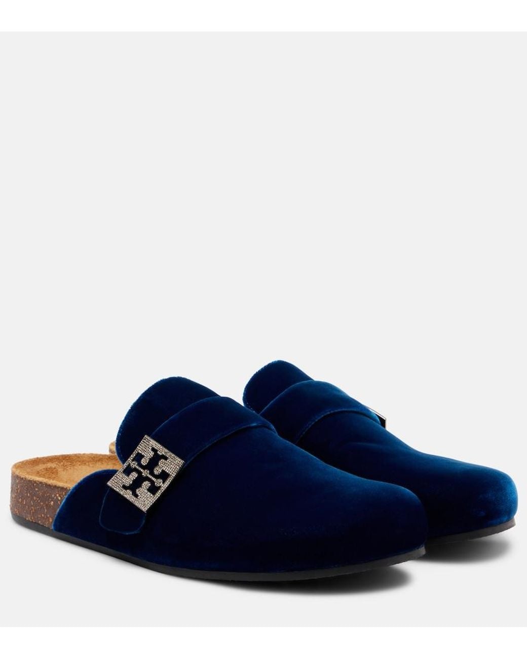Tory Burch Blue Mellow Embellished Velvet Mules
