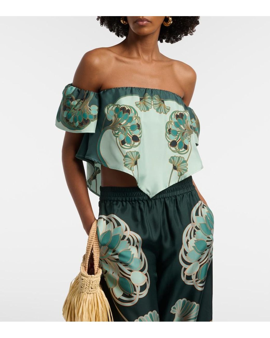 LaDoubleJ Green Sand Dollar Printed Silk Top