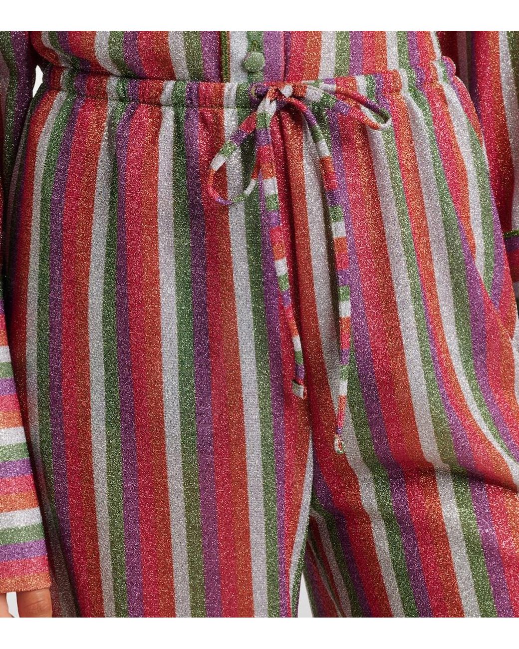 Oseree Red Lumiere Striped Wide-Leg Pants