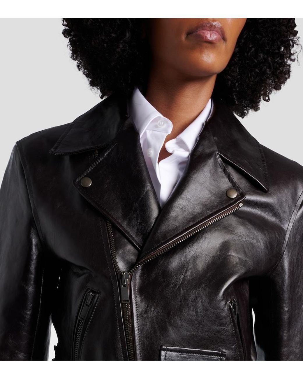 Saint Laurent Black Belted Leather Biker Jacket