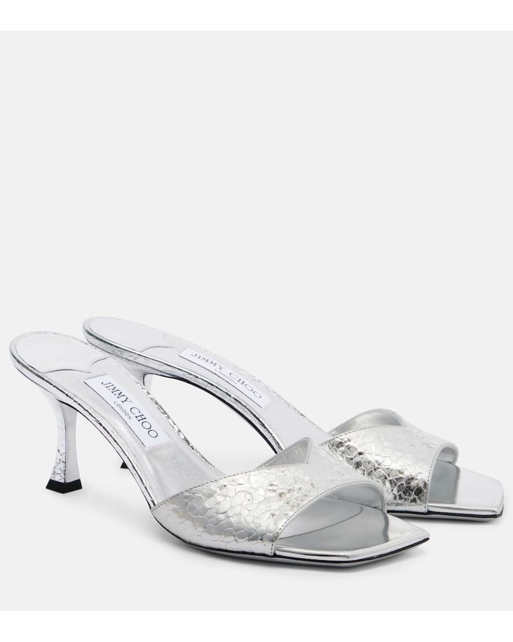 Jimmy Choo White Skye 70 Metallic Leather Mules