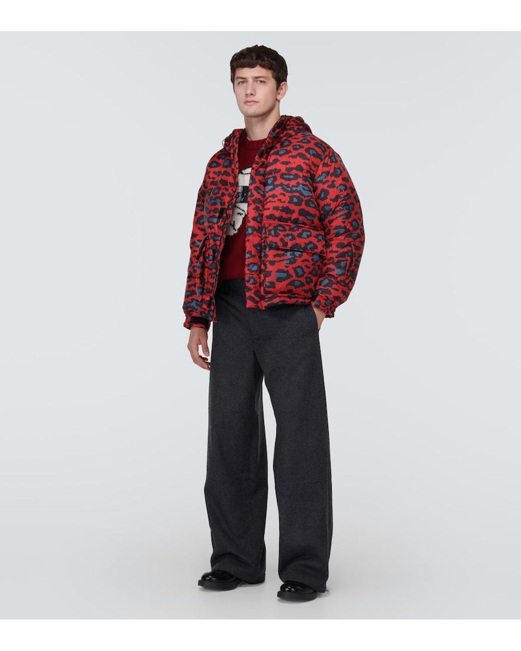 Undercover Red Printed Down Jacket for men