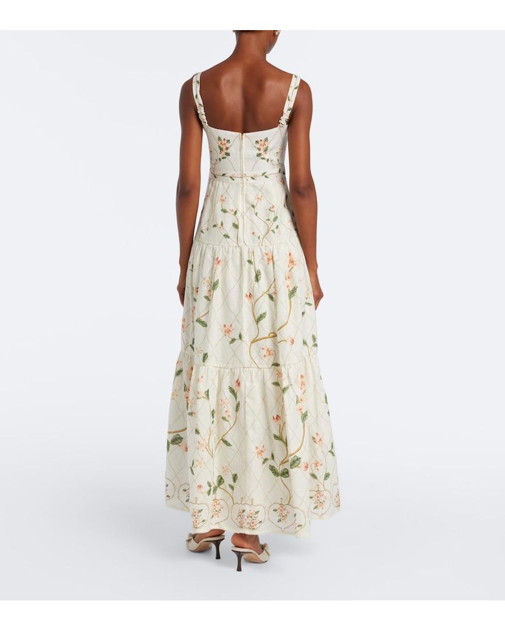Agua Bendita White Lima Floral Embroidered Linen Maxi Dress