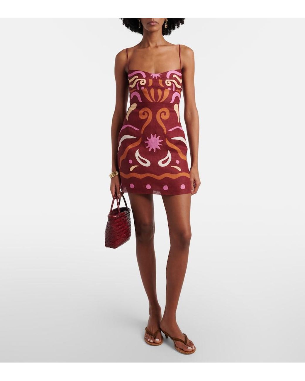 Cala De La Cruz Red Lucca Printed Linen Minidress