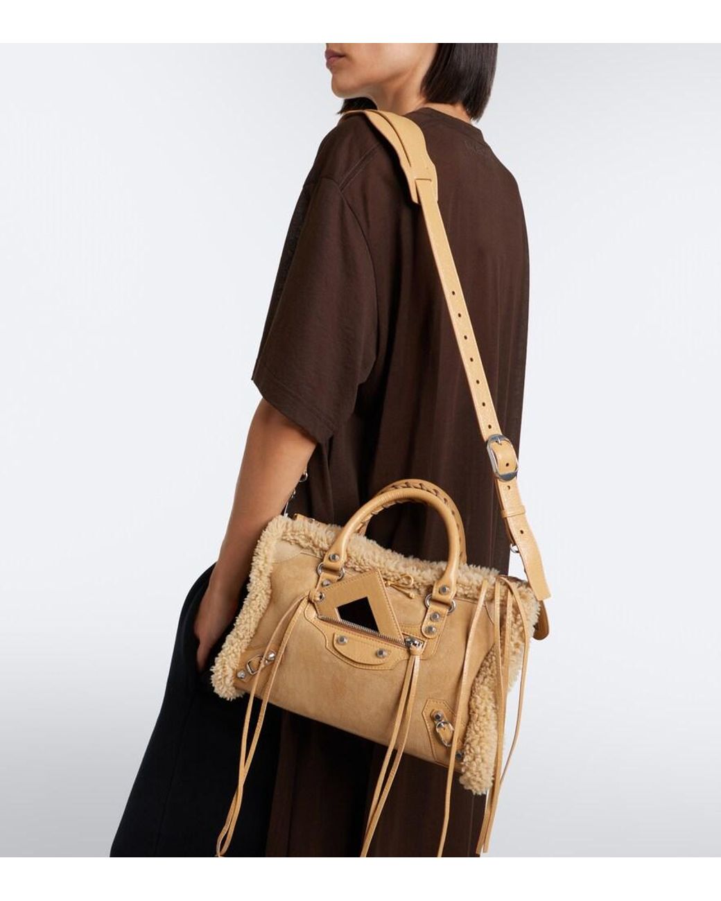 Balenciaga Natural Le City Small Suede Top-Handle Bag