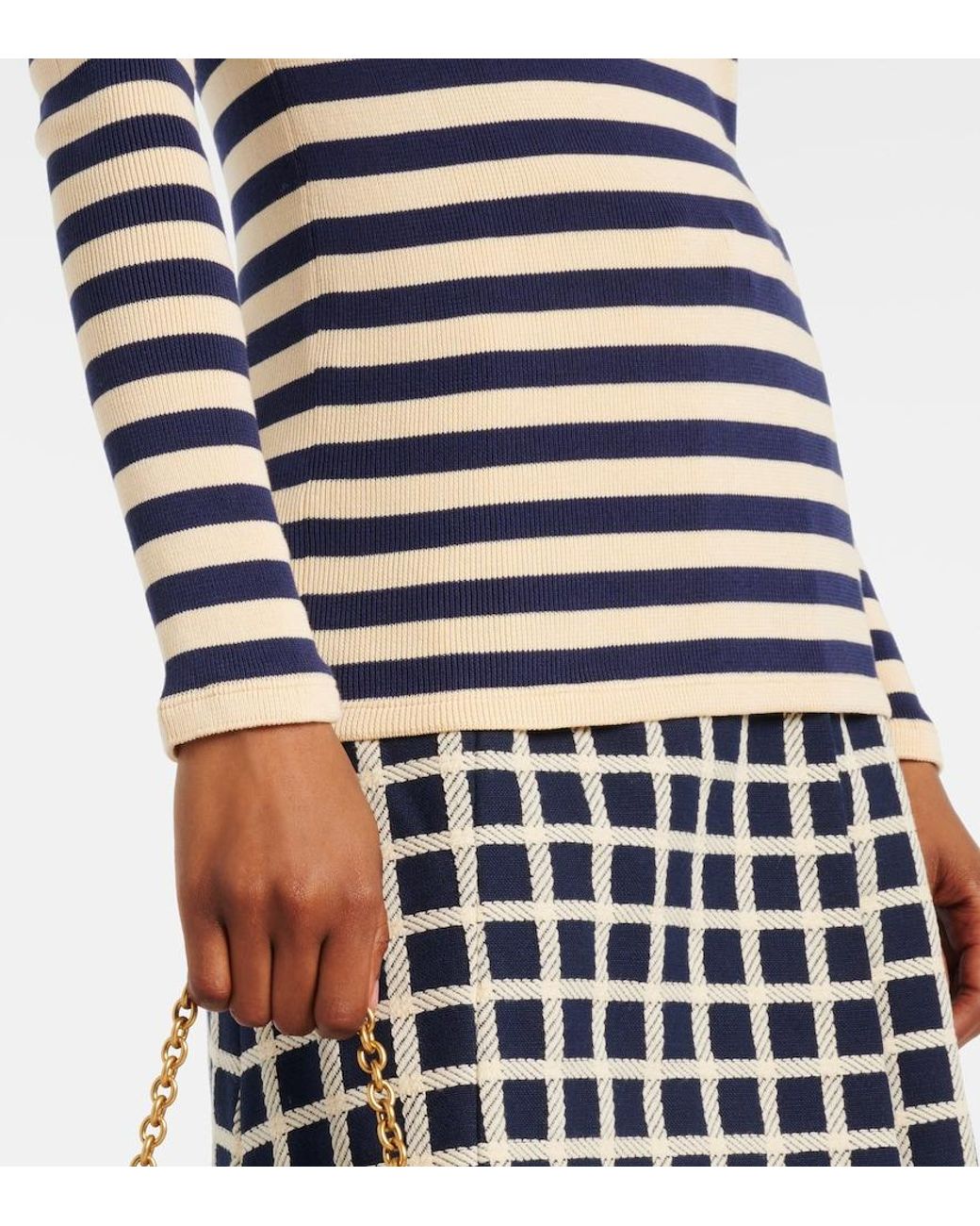 Valentino Garavani Blue Striped Ribbed-Knit Cotton Sweater