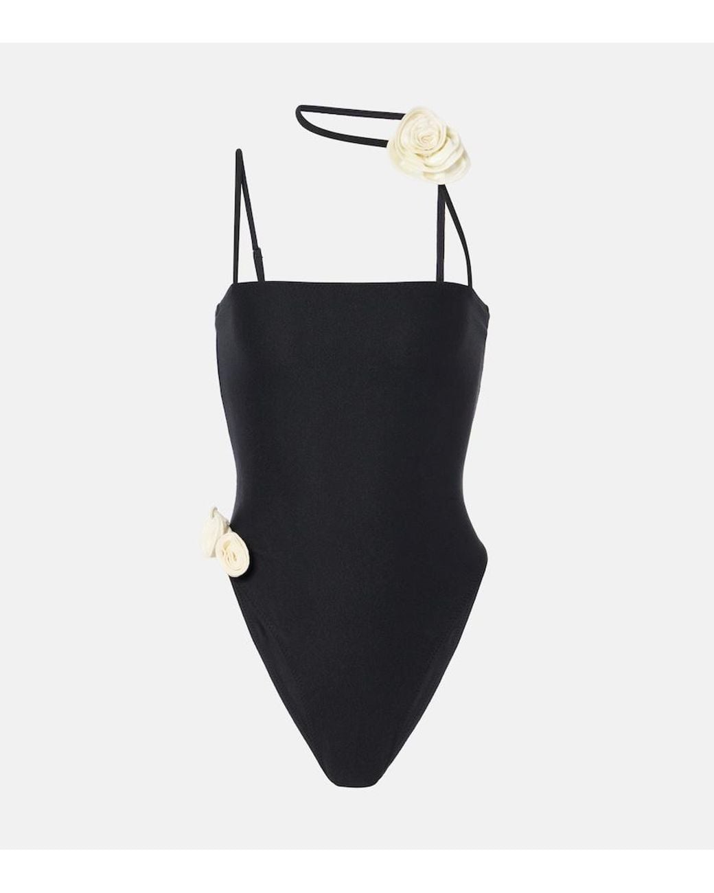 SAME Black Floral-Applique Swimsuit