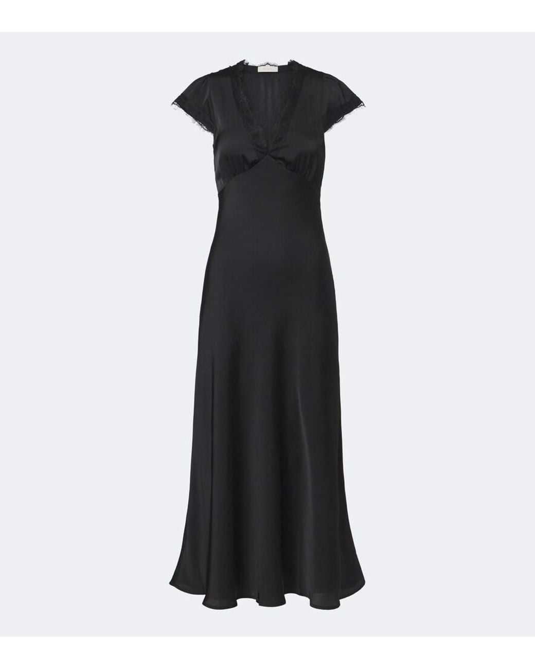Faithfull The Brand Black Mina Lace-Trimmed Satin Midi Dress