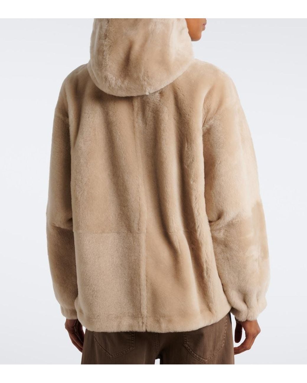 Brunello Cucinelli Natural Monili Hooded Shearling Jacket